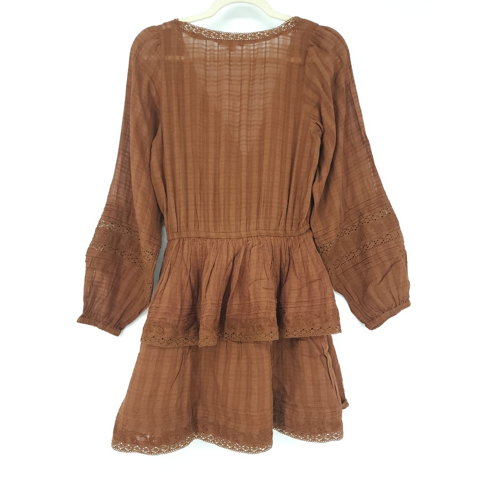 American Eagle MiniDress Women S Rust Brown LaceRuffle Tier Boho Western Peasant - Picture 7 of 9